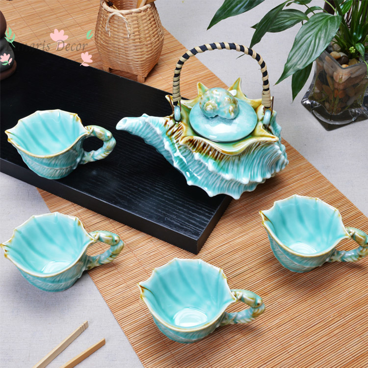 Celadon Ceramic Cup - Juego completo de tetera de cerámica,