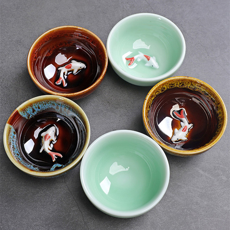 Celadon Ceramic Cup - Celadon Fish Cute Teacup, taza de